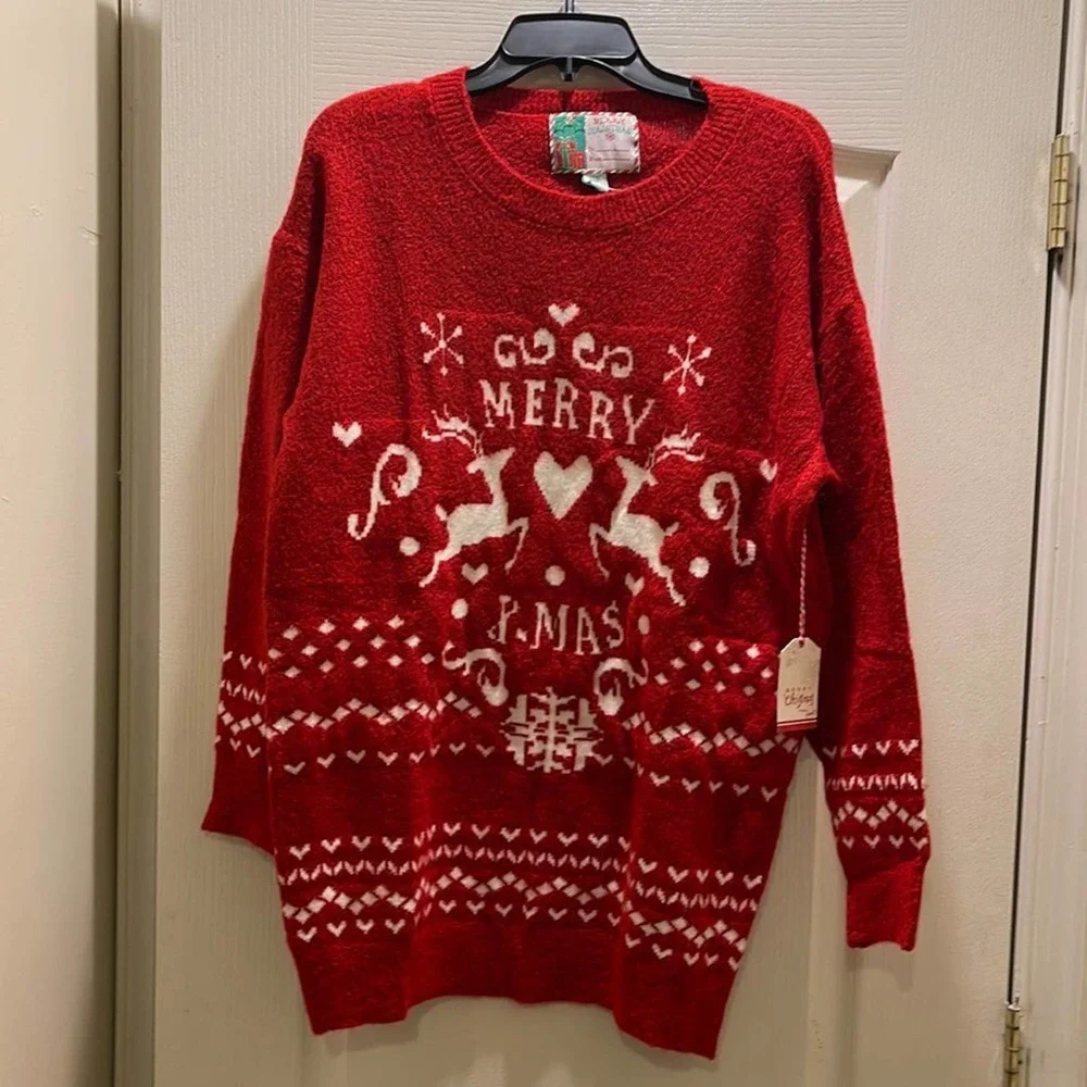 NWT MERRY X-MAS long Sleeve Red Sweater. - Picture 1 of 8